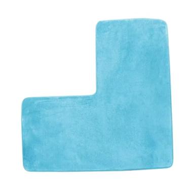 Imagem de ＫＬＫＣＭＳ Tapete de banheiro em formato de L, absorvente de água, para pisos de banheiro, Céu Azul