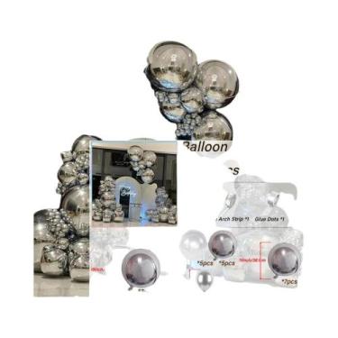 Imagem de Conjunto De Arco De Balões De Folha Gigante 4D Prata Para Festas Surpr