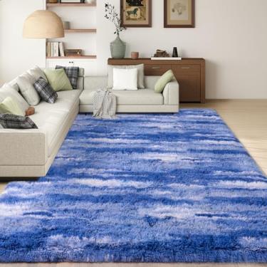 Imagem de Ailyei Tapetes felpudos para sala de estar 15 x 23 cm, ultramacios, abstratos, azuis, grandes, felpudos, tapetes para quarto, 15 x 23 cm, tapete felpudo fofo de pelúcia para quarto de meninas