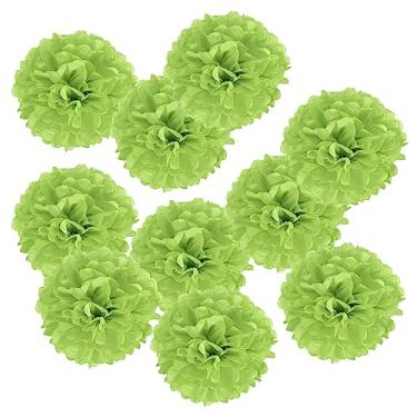 Imagem de Pompons de lenços de 10 cm, pacote com 10 bolas de flores de papel para casamento, chá de panela, aniversário, despedida de solteira, decoração de pano de fundo, verde limão