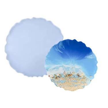Imagem de Molde de bandeja de resina de silicone de 33 cm, molde de silicone geométrico redondo para resina, molde de fundição de resina irregular para porta-copos, placa de armazenamento de joias, decoração de