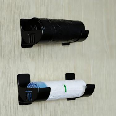Imagem de Pacote com 4 unidades, dispensador de saco de lixo sem perfuração, suporte de saco de plástico montado na parede - preto