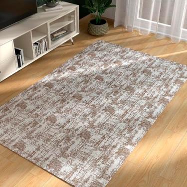 Imagem de Tapete Sala Abstrato 1,40 x 2,00m Antiderrapante Artesanal Moderno Bege Caramelo