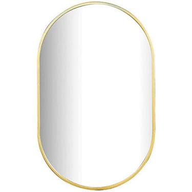Imagem de Espelho de banheiro espelho de parede para banheiro, espelho de parede espelho oval para montagem na parede, moldura de metal escovado dourado moderno espelho circular para banheiro vaidade sala de