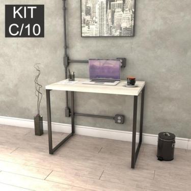 Imagem de Kit com 10 Escrivaninhas Kuadra 90cm Estilo Industrial Kuadra - Compac