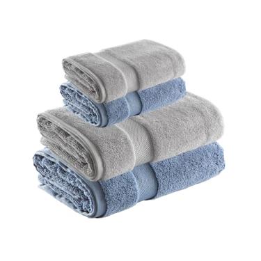 Imagem de Jogo de Toalhas Super Soft Zero Twist 4 Pe�as � Banh�o e Rosto � 500g/m� � Toque Macio, Alta Absor��o e Secagem R�pida � Altihaus (Azul/Cinza)