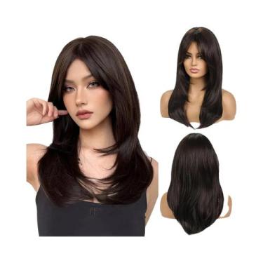 Imagem de Peruca Sintética Longa Lisa Com Mechas Loiro Platina E Franja Para Mul