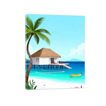 Imagem de Pôster paisagem - Praia Mar Maldivas - Impressões em Tela - Imagem Moderna Natureza para Sala de Estar Decoração 60x80cm Tela Embrulhada