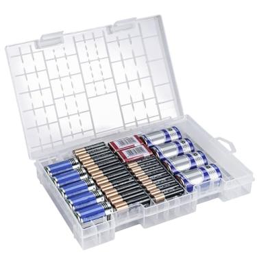 Imagem de Linkidea Estojo organizador de bateria de plástico para AA/AAA/C/D/9V, caixa de armazenamento comporta 29 baterias com divisórias, portátil para casa e exterior (transparente)