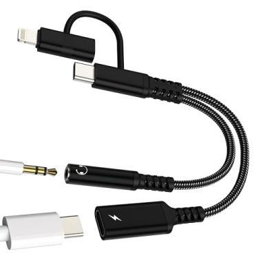 Imagem de Adaptador USB C Lightning para conector de fone de ouvido de 3,5 mm (2 em 2) para iPhone 17 16 15 14 cabo de áudio auxiliar para Apple Splitter Dongle carregador tipo C, cabo de carregamento para iPad