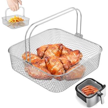 Imagem de Cesta quadrada de fritadeira a ar para acessório de fritadeira a ar de 5,8 litros 6QT, cesta de malha de aço inoxidável com alça acessório de substituição para vórtice instantâneo de 6 litros para XXL