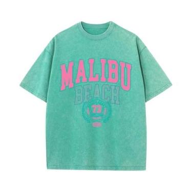 Imagem de Camiseta Feminina Oversized De Algodão Com Gola Redonda Estilo Praia M