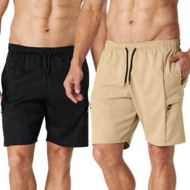 Imagem de Kit 2 Bermudas Cargo Sarja com Zíper - Shenus, G, Preto, Caqui