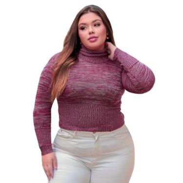Imagem de Blusa feminina de trico gola fechada manga longa Sueter de frio curto 