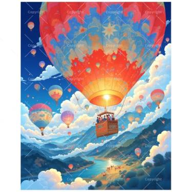 Imagem de TAOPAOLAB Kit de pintura de balões de ar quente por números para adultos – Pintura de balão DIY em tela 40,6 x 50 cm, conjunto de tinta acrílica, adequado para iniciantes, arte para decoração de casa