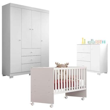 Imagem de Quarto de Bebê Duda 4 Portas com Berço Nacional Doce Sonho 3540 Branco Brilho – Phoenix Baby