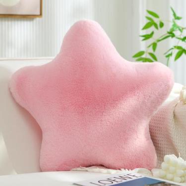 Imagem de Almofada YRXRUS Star rosa claro com pele de coelho sintética 35x35cm