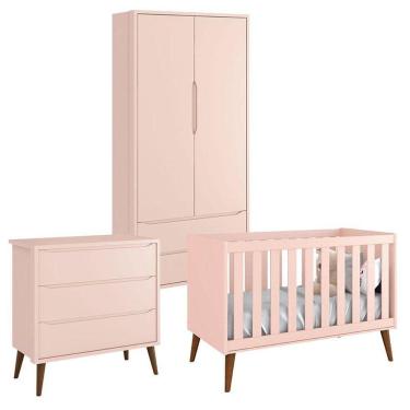 Imagem de Quarto De Bebê Theo 2 Portas Rosa Com Pés Amadeirados - Reller