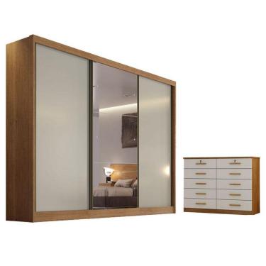 Imagem de Guarda Roupa Casal Duna Com Espelho E Gaveteiro Milão Com Chave Cumaru 25 Fendi - Novo Horizonte