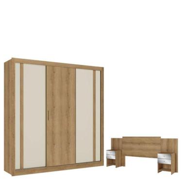 Imagem de Guarda Roupa Casal Ibiza 3 Portas Capuccino Cacau Off White Flex E Cabeceira Formosa Glass Capuccino  - Thb
