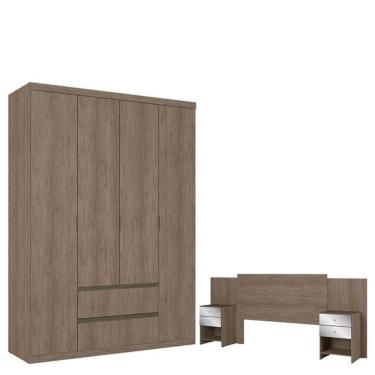 Imagem de Guarda Roupa Solteiro Nobre 4 Portas Rustic Acetinado E Cabeceira Com Mesas De Cabeceira Formosa Glass Rustic - Thb