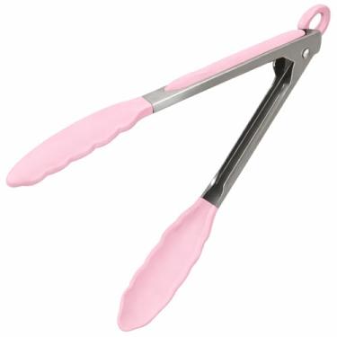Imagem de Pegador de Silicone Culinário Inox 25cm com Cabo Antiderrapante Pinça Culinária Multiuso Cozinha Massas Churrasco Salada Fritura Air Fryer Linha Premium (Rosa)