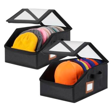 Imagem de 2 pacotes de armazenamento de chapéus para bonés de beisebol - comporta até 28 bonés, organizador de chapéus para armário, caixa de chapéu empilhável com papelão, organizador de gorro à prova de