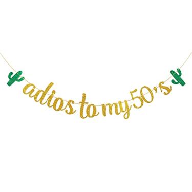 Imagem de Dalaber Faixa Adios to My 50's - Glitter dourado mexicano 59, decoração de festa de aniversário de 60 anos para mulheres, homens - Artigos de festa de aniversário com tema mexicano Fiesta