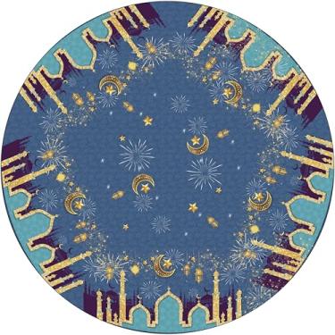 Imagem de XCHI Green Castle Toalha de Mesa Redonda Lanterna Dourada Estrelas e Luas Ramadã Mubarak Toalha de Mesa Redonda Capas de Mesa para Jantar em Casa Decorações de Festa 170 x 187 cm