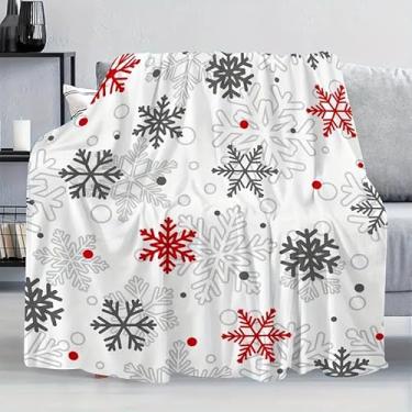Imagem de Cobertor de flanela branco de rena e floco de neve de Natal super macio e leve para decoração de sala de estar de sofá de Natal para todas as estações