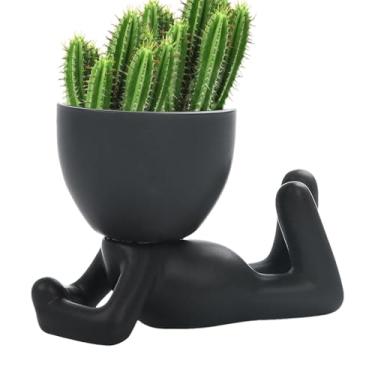 Imagem de Plantadores de cabeça para plantas de interior | Vasos de cerâmica para suculentas com orifícios de drenagem | Vaso de flores decorativo de design simples para cozinha, banheiro, quarto, sala de estar