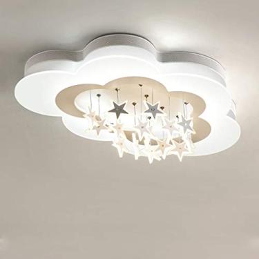 Imagem de Luminária de teto moderna e criativa ultrafina com nuvens, em acrílico, com LED, formato de estrela e lua, ideal para proteção ocular infantil. Design simples, estilo desenho animado, românt