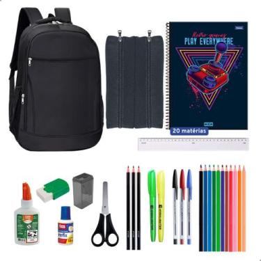 Imagem de Kit Material Escolar Mochila Cadernos 20 Matérias + Itens Masculino - 