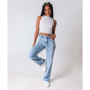 Imagem de Calça Jeans Reta Feminina Marmorizada Azul-04023 - Akiyoshi, 42, Jeans