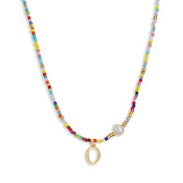 Imagem de Agriajun Gargantilha colorida com contas de pérolas para mulheres e adolescentes, boêmio feito à mão, contas de sementes personalizadas, nome da letra, pequeno colar, praia, surfista, joia boêmia,