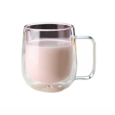 Imagem de Canecas de café de vidro de parede dupla com alça, copos de vidro borossilicato colorido de 250 ml para bebidas quentes e frias, cappuccino, latte e chá (rosa)