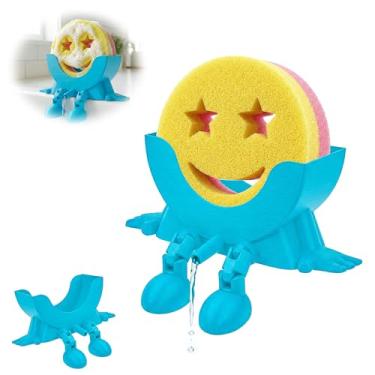 Imagem de AUREHEN Bonito suporte de esponja suspenso com drenagem e pernas, suporte de pia engraçado impresso em 3D para esponjas redondas, organizador de borda de pia de cozinha estética, decoração de bancada