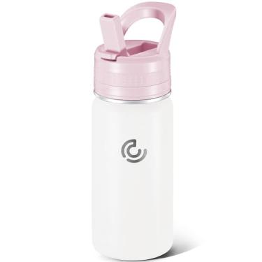 Imagem de COKTIK Garrafa de água infantil, copo de água isolado de aço inoxidável de 400 ml, à prova de vazamento, caneca de água escolar, pequena e portátil, adequada para meninos e meninas usarem (branco)