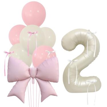 Imagem de Balão grande com número de laço rosa para aniversário com fita de seda para meninas decorações de festa DIY - ROSA - 2