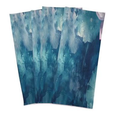 Imagem de Wassud Toalhas de cozinha de lótus e peixe panos de prato de cozinha pacote com 4 panos de prato macios com laço para pendurar toalha de mão super absorvente de secagem rápida toalhas de chá de mesa