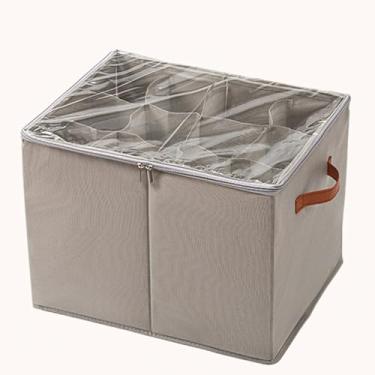 Imagem de (2 peças) Organizador de Sapatos para Armário com Capa Transparente e Divisórias Ajustáveis, Caixa de Armazenamento de Sapatos para Até12-16 Pares com Alças Reforçadas (Cinza 12 compartimentos)