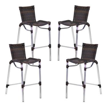 Imagem de Kit 4 Banquetas Alumínio Alta Com Encosto Para Bar Balcão Edícula Cozinha Pedra Ferro