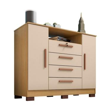 Imagem de Cômoda Rack Para Quarto 2 Portas E 4 Gavetas Lolla Carvalho/off White - Pallazio
