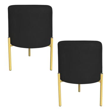 Imagem de Kit 2 Puffs Decorativo Soren Suede Preto Pés De Ferro Dourado - Pallazio