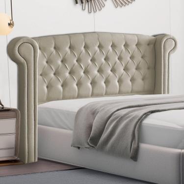 Imagem de Cabeceira Cama Box Casal Adelle 140cm Com Frame Veludo Bege - Abmaza