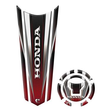 Imagem de Adesivo Resinado Protetor Tanque E Bocal Gravatona Honda Acima 2018 Vermelho