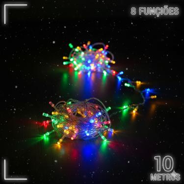 Imagem de Cordão 100 Lâmpadas Led Pisca Pisca 10m 8 Funções Fio Crystal Colorido