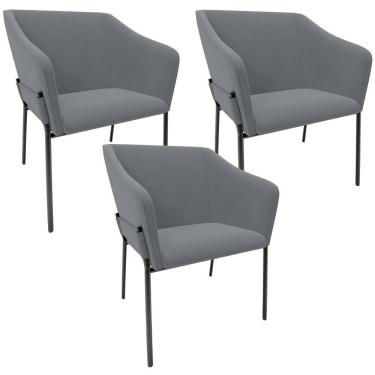 Imagem de Kit 3 Cadeiras Para Sala De Jantar Estar Living Olívia L02 Suede Cinza - Lyam Decor