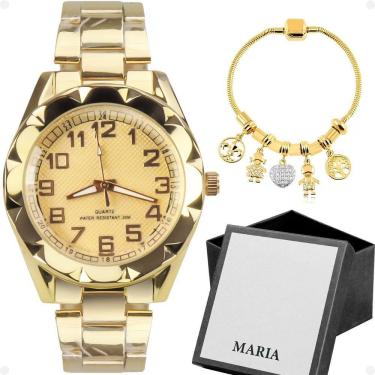 Imagem de Relogio Feminino Prova Dagua Aço + Pulseira + Dourado Caixa Presente Casual Qualidade Premium Social
