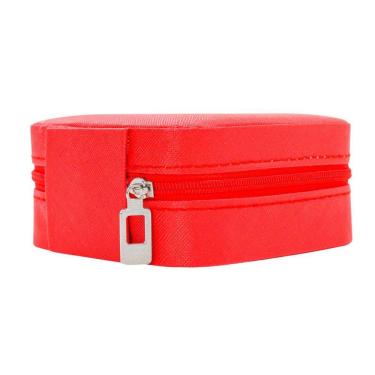Imagem de Porta Joias Portatil Viagem Estojo Maleta Caixinha Com Ziper Vermelho